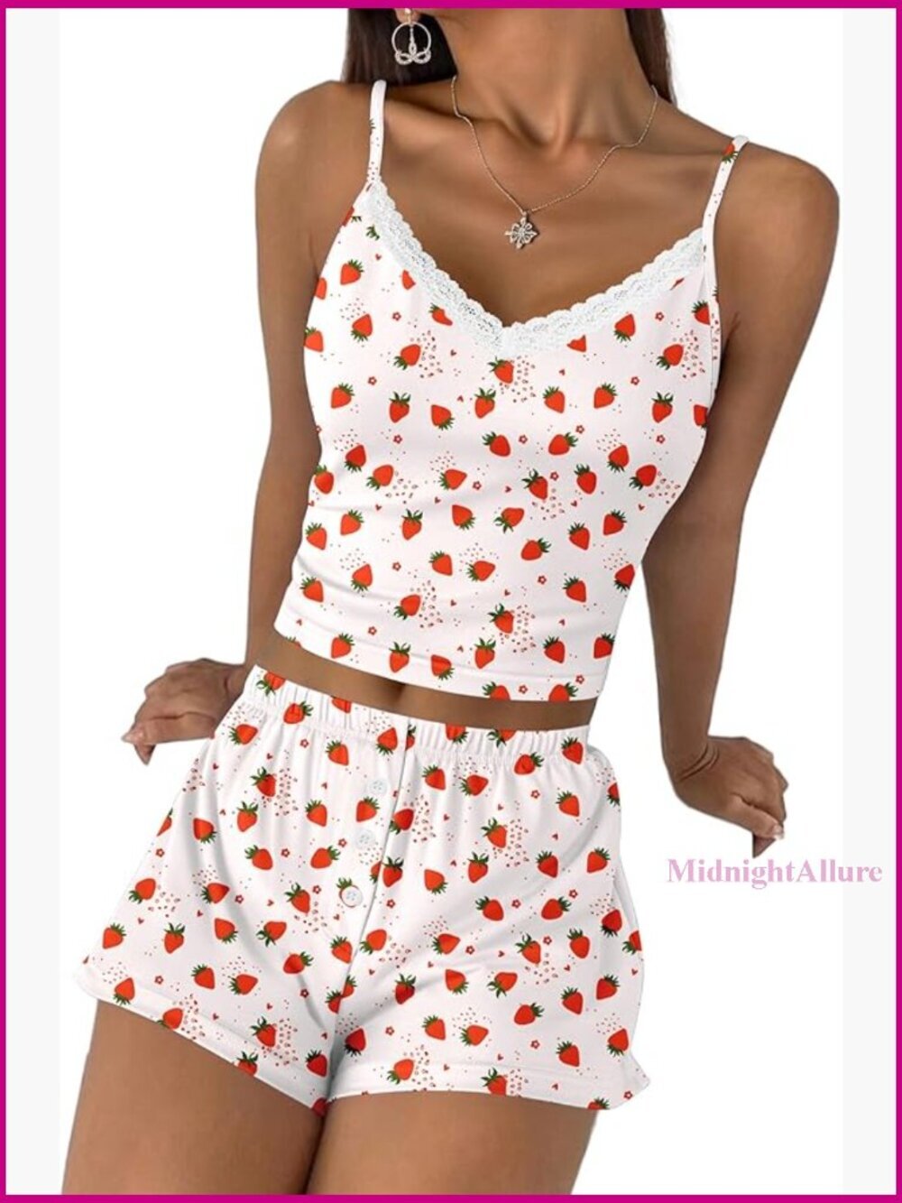Cami Pajama Sets 2 Piece Lace Crop Top and Shorts Sexy Pjs Summer Lingerie